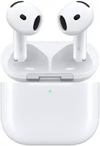 Apple AirPods 5 (Kablosuz Şarj Kutulu) — Beyaz AirPods 5 ve açık kablosuz şarj kutusu.