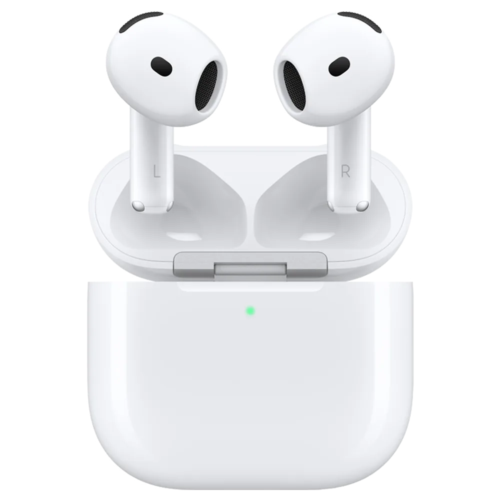 Apple AirPods 4 (Active Noise Cancellation) — The image from Apple’s AirPods 4 ANC tech specs page: white earbuds and charging case.