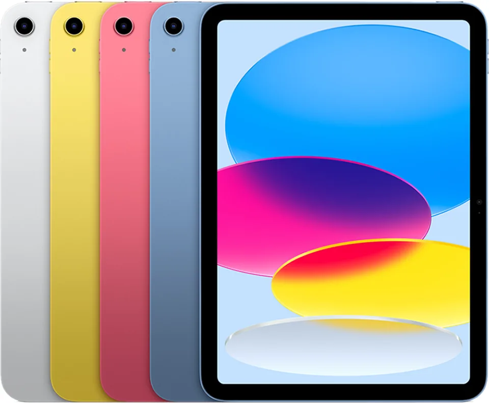 Apple iPad (10th generation) Wi-Fi — iPad (10th generation) in Silver, Yellow, Pink and Blue, from Apple’s tech specs page.