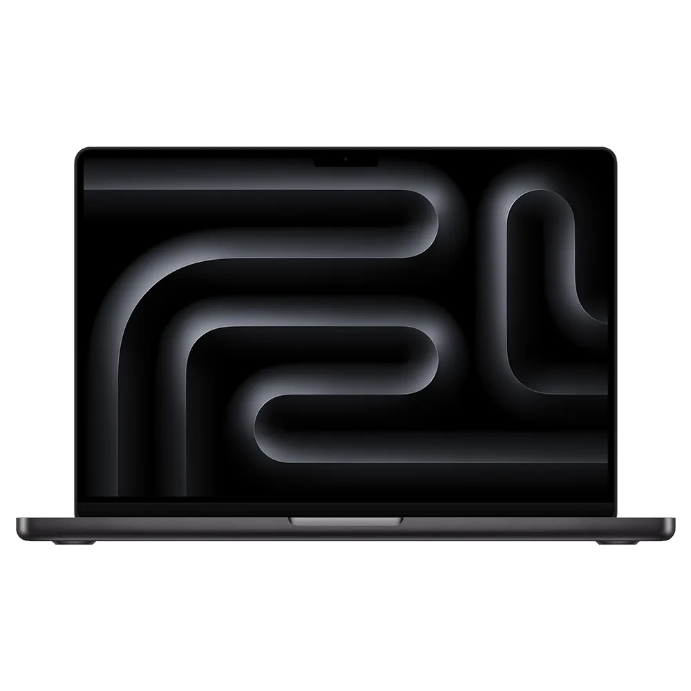 Apple MacBook Pro 14-inch (M4 Pro, 2024) — Space Black front view from Apple’s MacBook Pro 14-inch (M4 Pro or M4 Max, 2024) tech specs page; the exterior does not show the chip version.