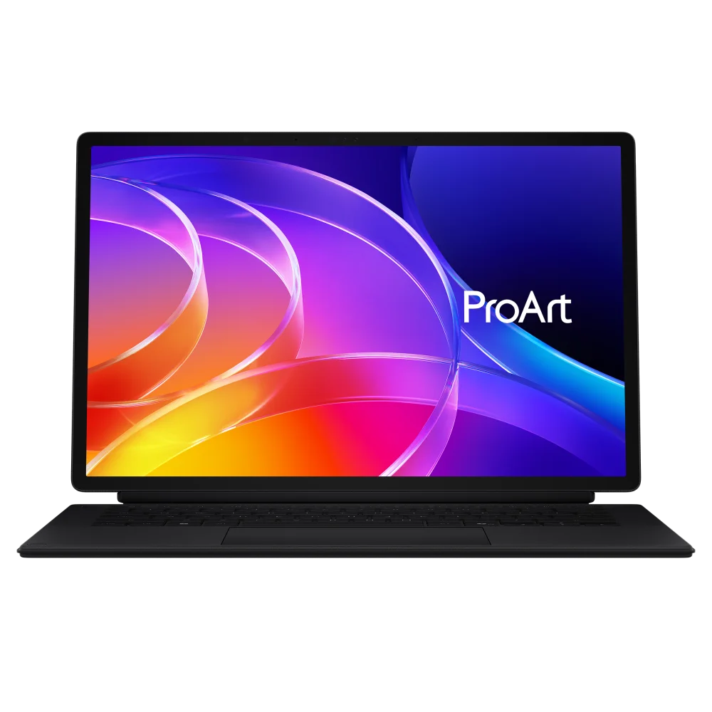ASUS ProArt PZ14 — Nano Black HT7407NA, takılı klavye ile. Bellek ve SSD kapasitesi fotoğraftan ayırt edilemez.