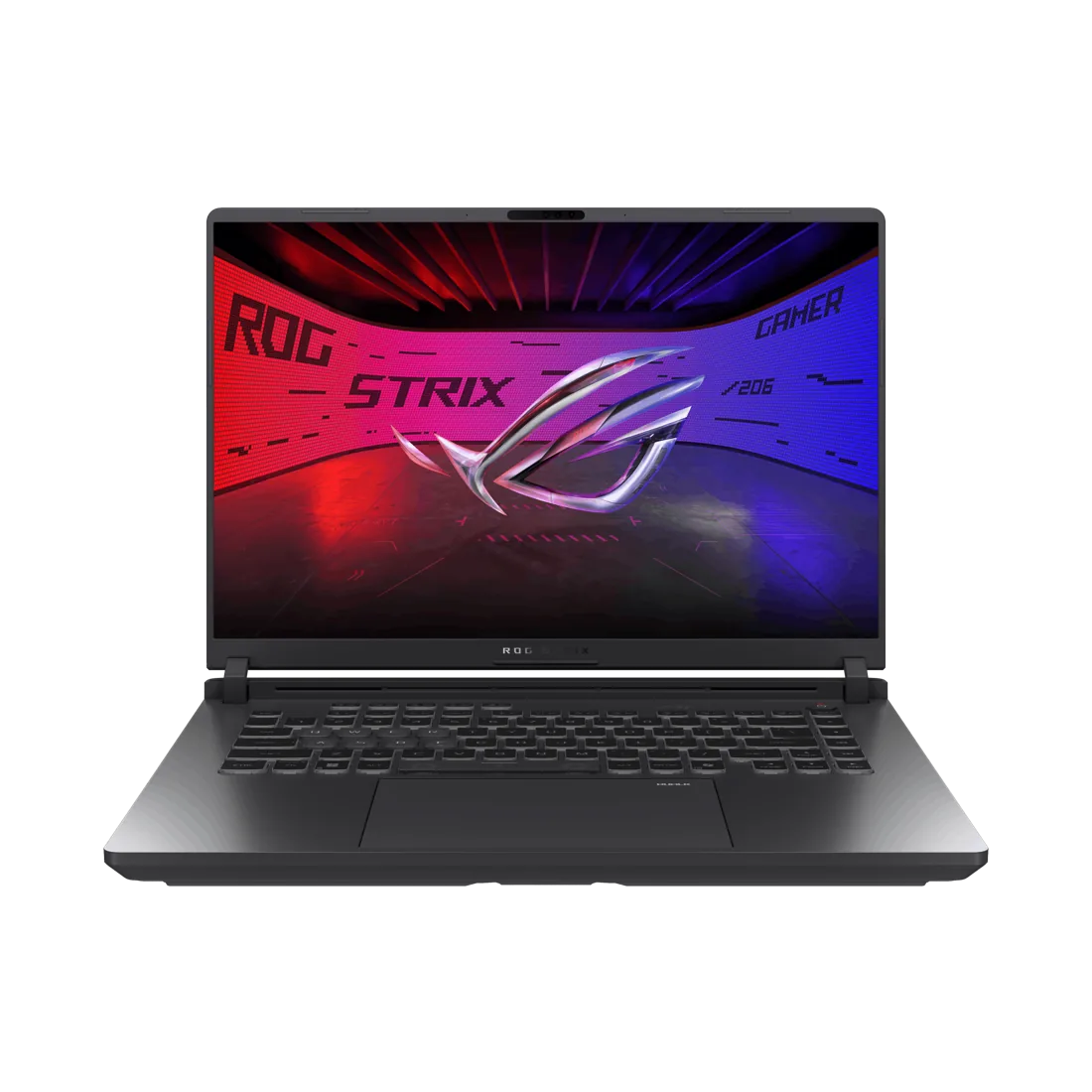 ASUS ROG Strix G16 (2025) G615LR — ASUS’un ROG Strix G16 (2025) aile görseli, Eclipse Gray önden görünüm; görsel ekran kartı sürümünü göstermez.