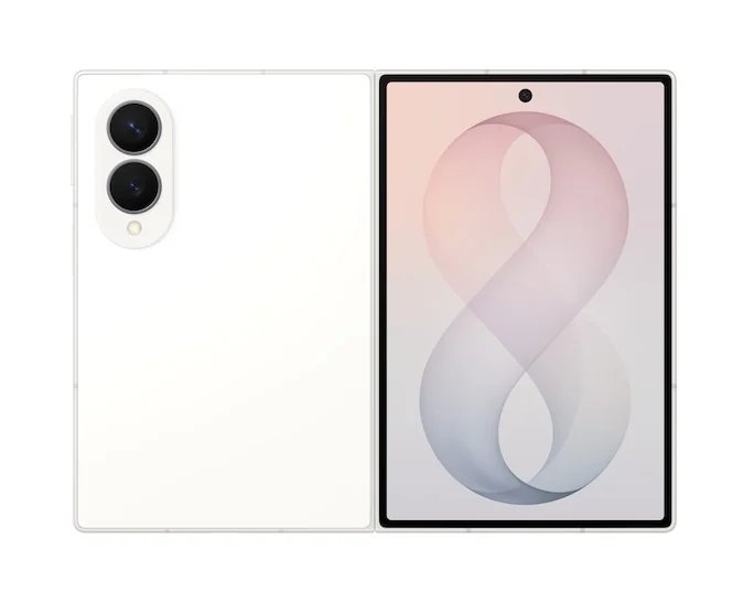Samsung Galaxy Z Fold8 — Cream Galaxy Z Fold8, unfolded front and rear views; image from the SM-F971BZWCTUR gallery.