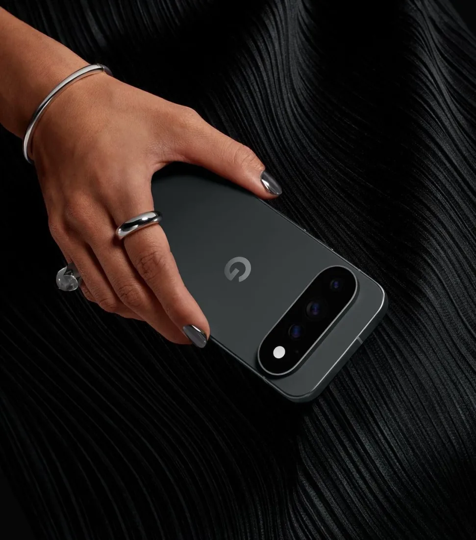 Google Pixel 11 Pro — Google's rear view of the 6.3-inch Pixel 11 Pro in matte Obsidian.