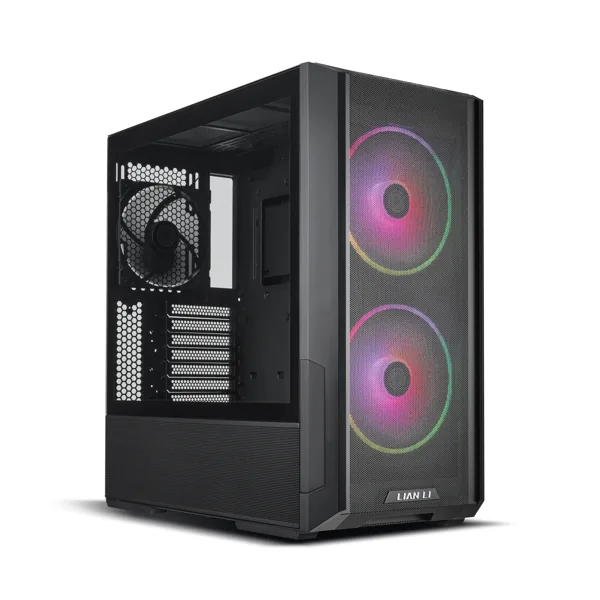 Lian Li LANCOOL 216 RGB — Lian Li image of the black LANCOOL 216 RGB, from the front and glass side panel.