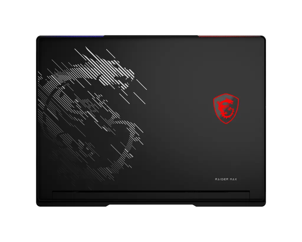 MSI Raider 16 Max HX — B2WJ-029HK kodlu Raider 16 Max HX'in kapak görünümü (Core Black, "RAIDER MAX" yazısı); MSI Hong Kong mağazası görseli, ekran ve port bilgisi içermez.