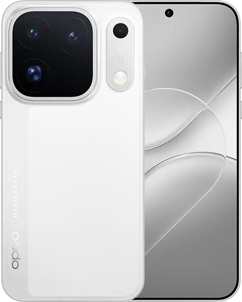 OPPO Find X10 Pro Max — OPPO Find X10 Pro Max in Luna White: rear three-camera module and front display. The manufacturer's product-list image.