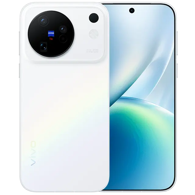 vivo X500 — Sunny (晴天) renkli vivo X500: arka kamera bölümü ve ön ekran. Üreticinin renk seçici görseli.